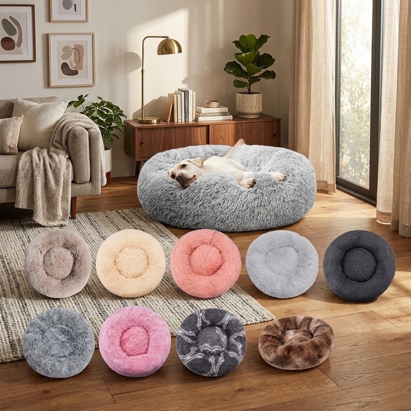 Calming Dog Bed - Rundes Plüsch-Hundebett Winter Warmes Katzenbett Waschbares