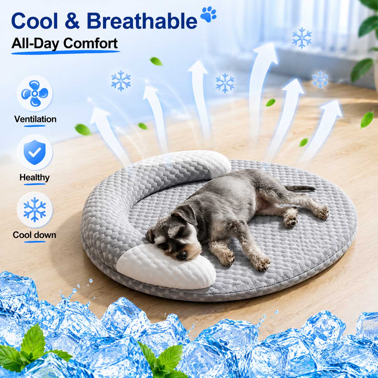 Calming Dog Bed - Sommer-Eisseide Kühlbett für Hunde, Ovale Atmungsaktive